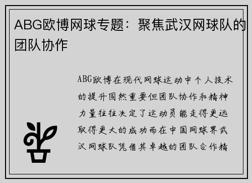 ABG欧博网球专题：聚焦武汉网球队的团队协作